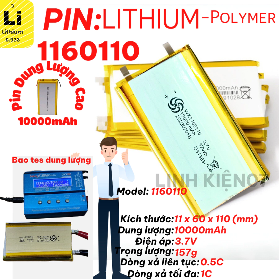 Pin Li-Po 3.7V 10000mAh 1260110 (Lithium Polymer) dung lượng cao tích điện lâu dùng chon dự phòng, Laptop, Loa Bluetooth