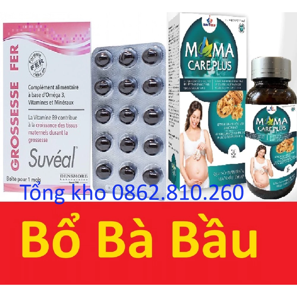 [tặng quà] grossesse fer bổ bà bầu suveal (pháp) hộp 30viên date mới và mama care plus