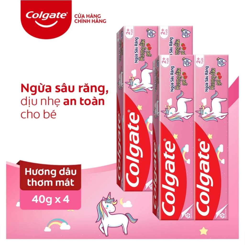 Combo 4 kem đánh răng Colgate trẻ em Khủng Long và Kỳ Lân hương dâu 40g/tuýp