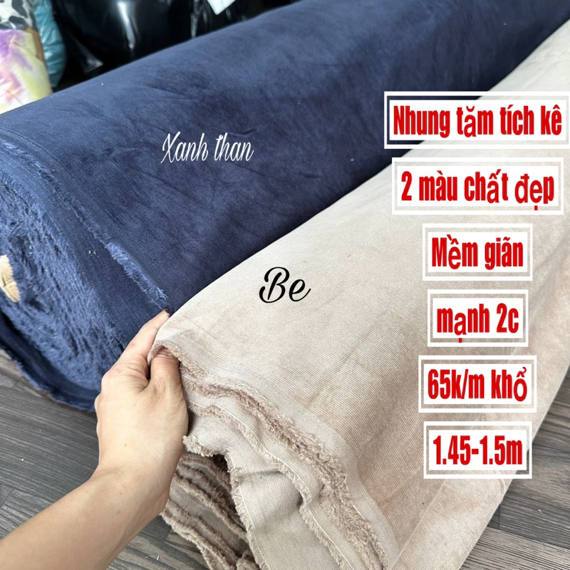 Vải nhung tăm  Tích Kê Hàn Quốc 100% tích kê hàng chất lượng, không xù lông