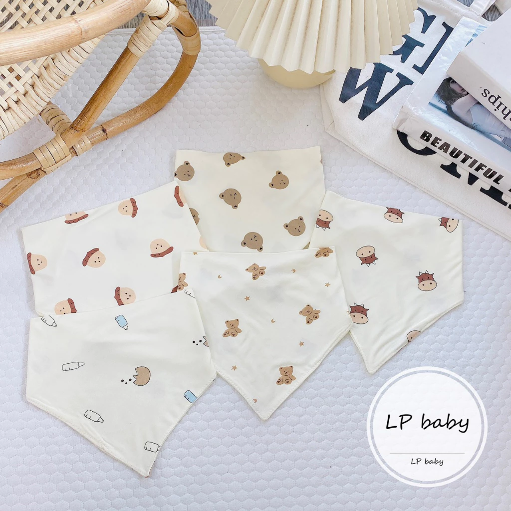 [Top Value] Combo 5 Khăn yếm quàng cổ chất thun lạnh petit mềm mát, có cúc bấm cho bé sơ sinh