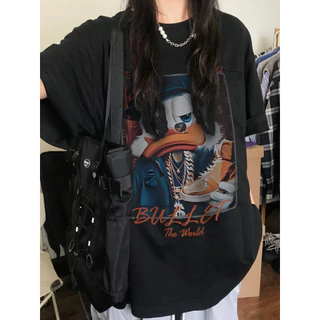 FOCUS local brand vintage Đen cổ tròn áo phông nữ bigsize unisex áo oversize tee ulzzang 100%cotton