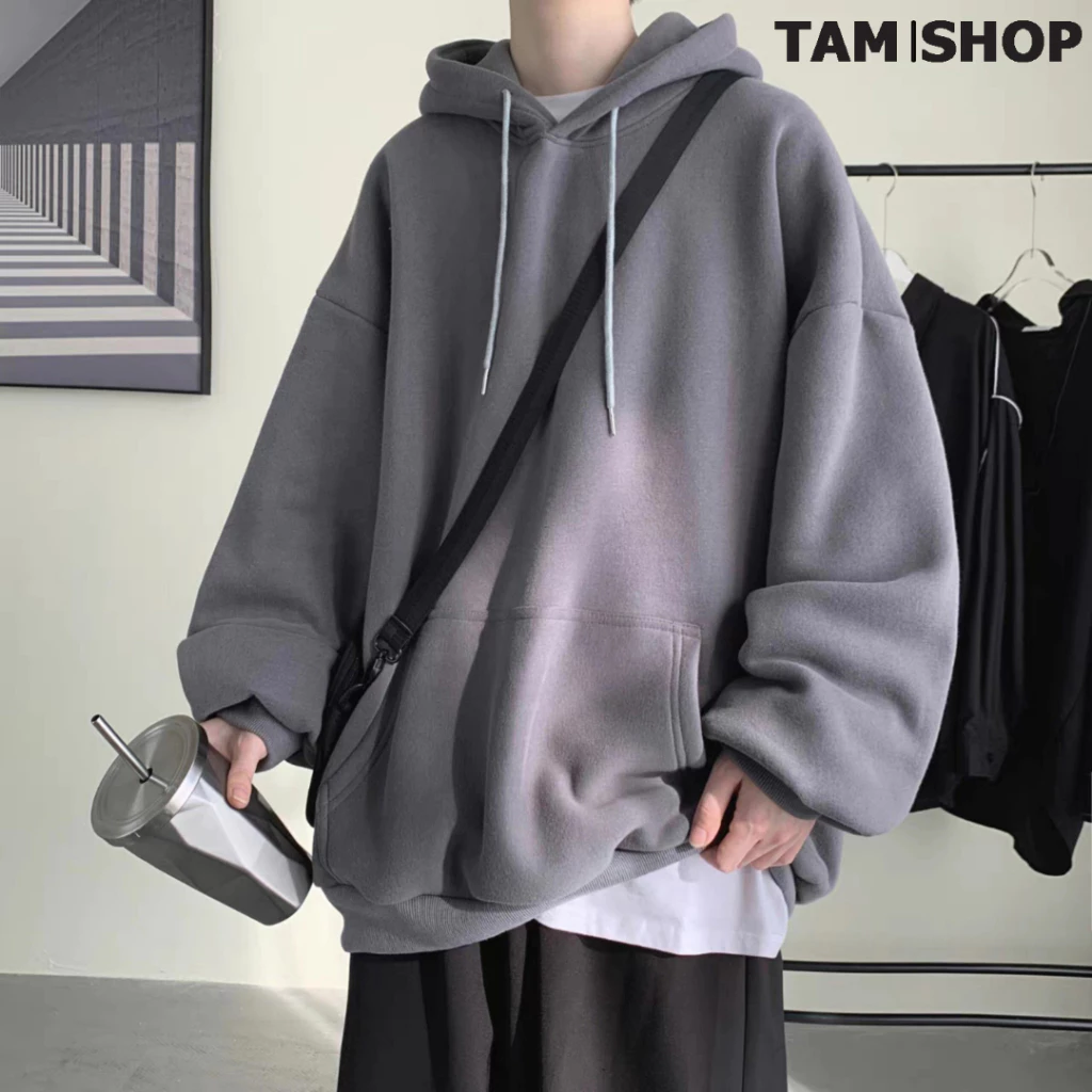 Áo hoodie nam nữ unisex nỉ ngoại trơn form croptop mùa thu đông khoác lửng dáng rộng - TâmShop