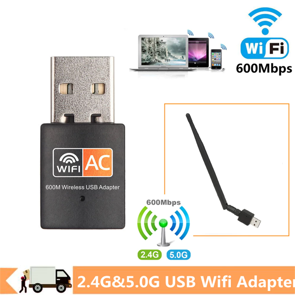 600Mbps 2.4GHz + 5GHz Ăng-ten Wifi Bộ điều hợp không dây USB băng tần kép 802.11a/b/g/n/ac WiFi USB cho MAC Windows