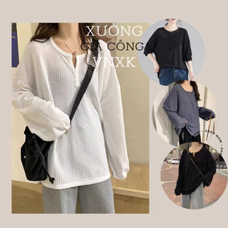 💃 Áo Thun Tay Bo Khuy Ngực Ulzzang Dáng Rộng Chất Tổ Ong 3 Màu