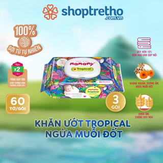 Khăn giấy ướt 100% sợi tự nhiên và rayon Mamamy Tropical Tinh dầu cúc vạn thọ/Không mùi 60 tờ