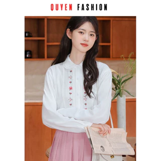 Áo Thời Trang Công Sở Nữ Cổ đức Thanh Lịch, Sơ Mi  Thô thêu hoa đào Basic Quyên Fashion AA514