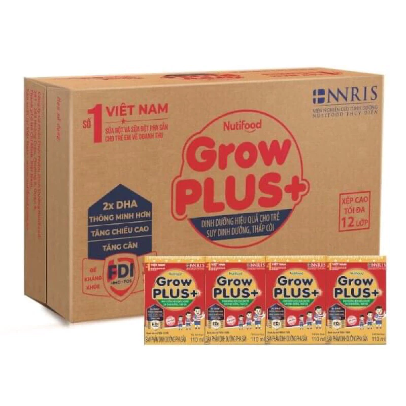 [HSD T8-2024] Thùng 48 Hộp Nutifood GROW PLUS SDD có Đường 110ml Đỏ.