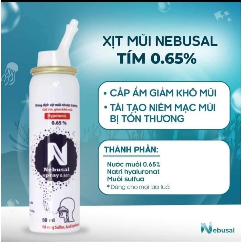 Nebusal Spray 0,65% chai 50ml – Dung dịch xịt mũi, làm sạch mũi, giữ ẩm đường hô hấp