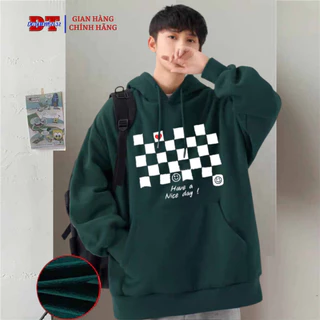 Áo Khoác Hoodie Nỉ Bông BÀN CỜ màu XANH/ĐEN 🏁 Nam nữ unisex/Áo hoodie có mũ form rộng - DTB D0