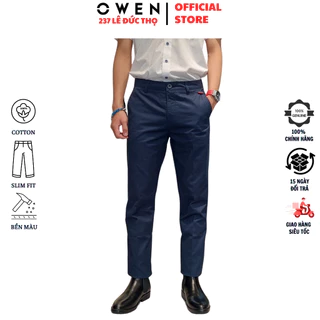 Quần kaki nam form slim fit ôm nhẹ QKSL221206 màu xanh navy khaki hàng hiệu chất thô cotton cao cấp mềm mát thấm hút