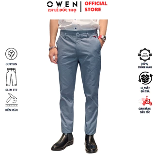 Quần kaki nam form slim fit ôm nhẹ QKSL221207 màu xanh blue khaki hàng hiệu chất thô cotton cao cấp mềm mát thấm hút