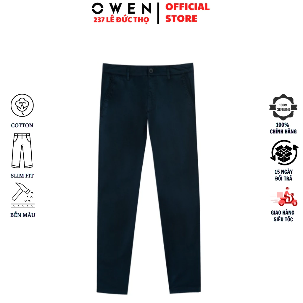 Quần kaki nam form slim fit ôm nhẹ QKSL231311 màu xanh navy khaki hàng hiệu chất thô cotton cao cấp mềm mát thấm hút