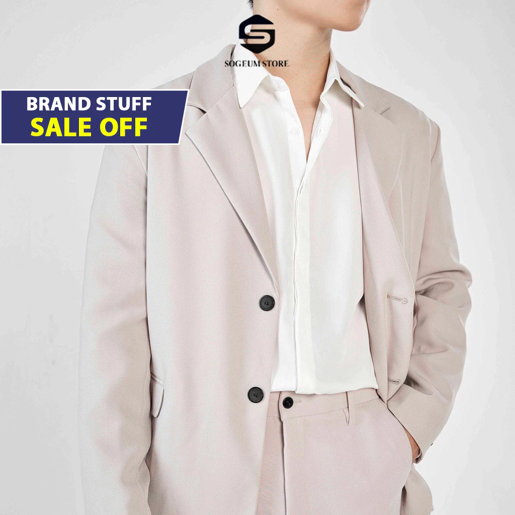 Áo khoác blazer nam hàn quốc Sogeum, áo khoác nam mùa thu đông ô phong cách màu đen kem 2 khuy cài cao cấp