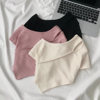 Áo croptop ngắn tay nữ chất vải gân hàn dệt AKIA 10564 - Jemcloset