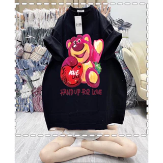 Áo phông cotton khô 3158- in pét Gấu dâu happy