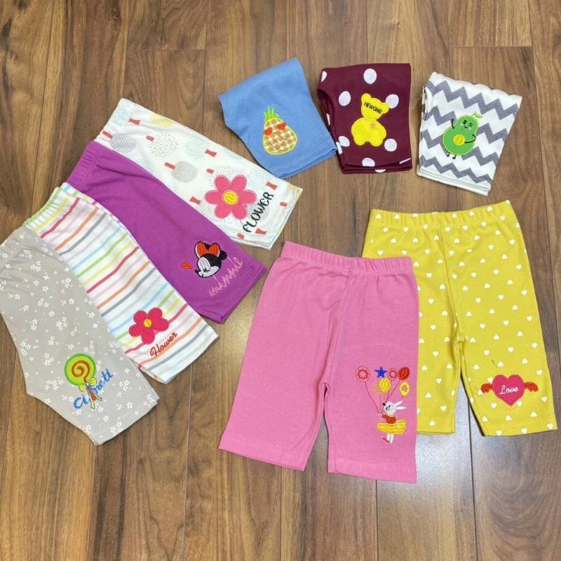 XẢ XẢ Quần legging lửng chất thêu họa tiết chất cotton co giãn mềm mịn cho bé gái từ 6-16kg