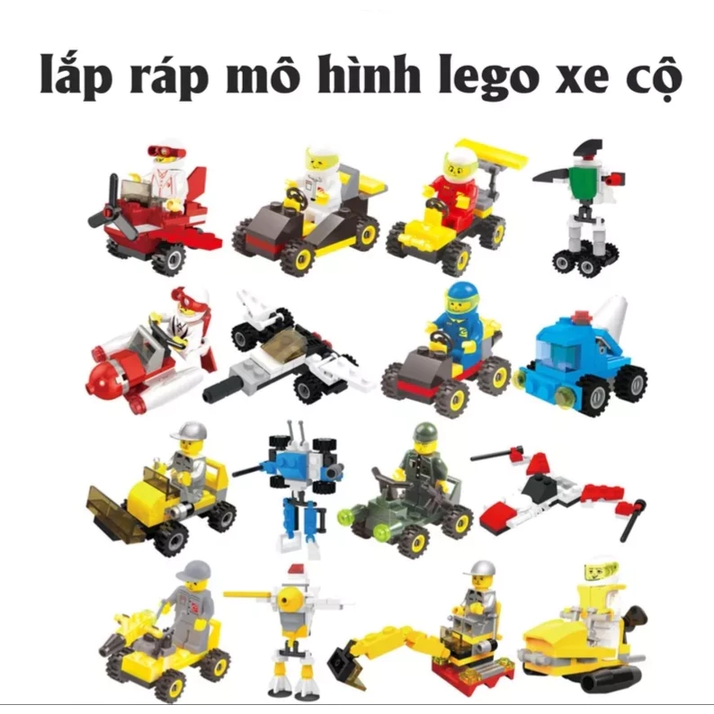 Bộ đồ chơi xếp hình lego rẻ Xe Ôtô, Lắp Ráp xây dựng, Lắp Ghép Xe quân đôi, Xe cứu hỏa