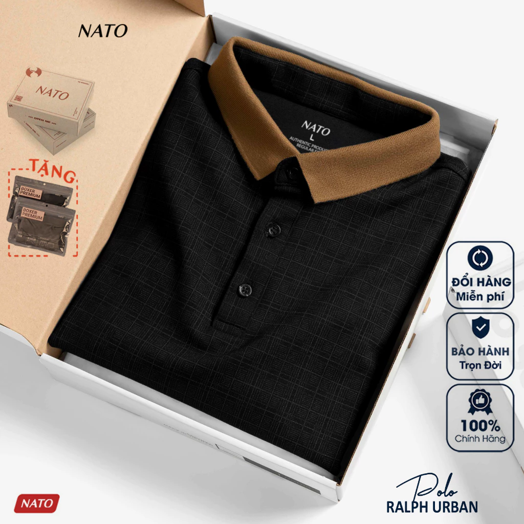Áo Thun Polo Nam Nato Dylen Sợi Dày 280Gsm Tay Ngắn Trơn Đẹp Màu Đen In Nhũ Vải Cotton Cao Cấp