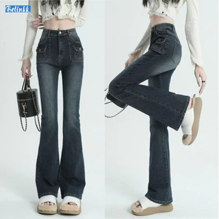 Quần jeans ống loe nữ cạp cao co giãn hack dáng, quần bò ống loe thiết kế 2 túi hộp bắt mắt phong cách hàng đầu