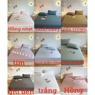 Bộ 3 món ga gối cotton trơn đủ size 1m2, 1m6, 1m8, 2m2 phong cách Hàn Quốc