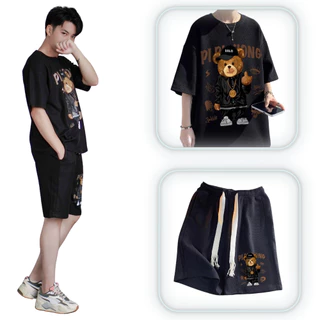 Mẫu mới bộ thun nam nữ quần áo gấu hiphop phong cách sozo set nam 220BB