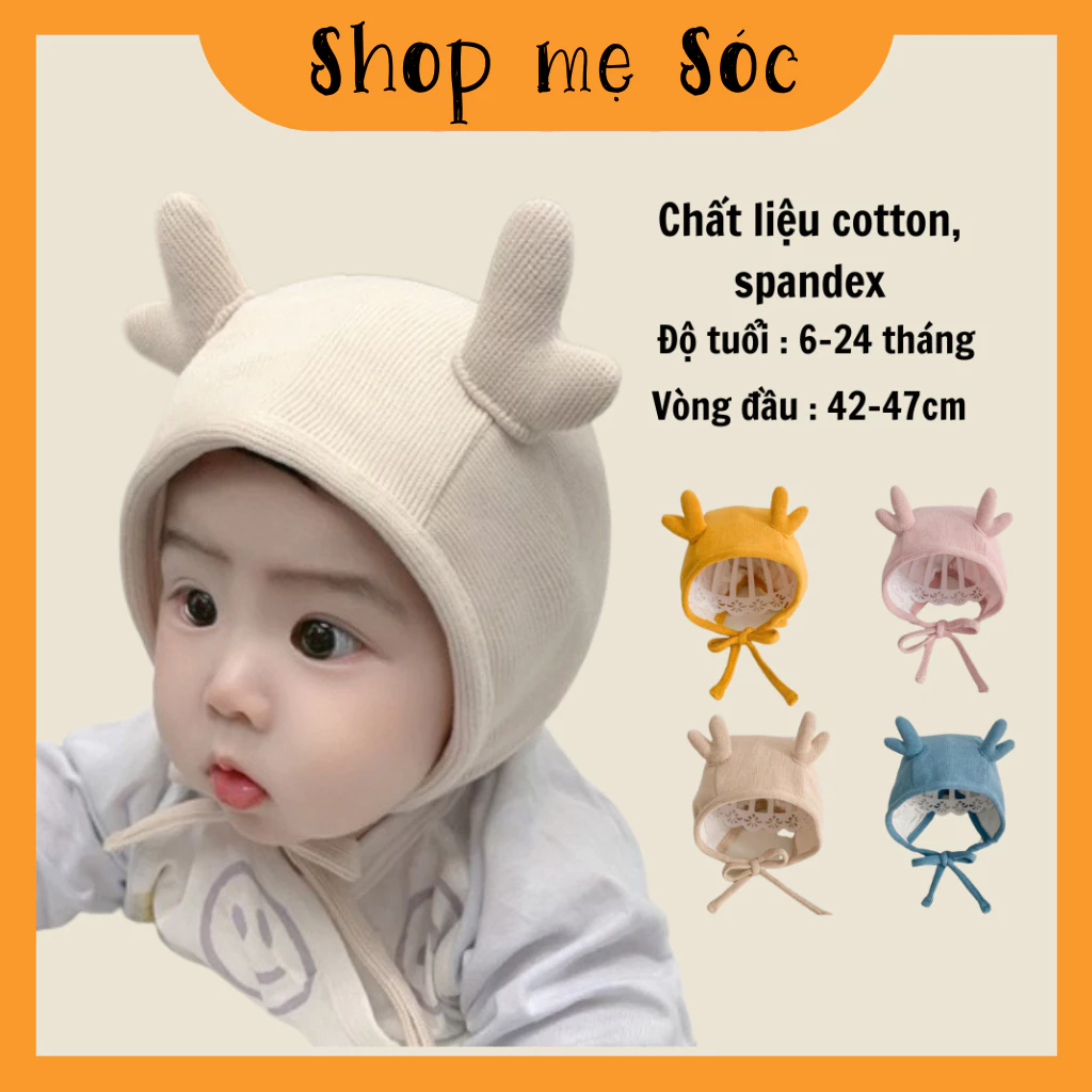 Mũ Beanie Màu Trơn Đính Sừng Nai Đáng Yêu Hợp Mùa Đông Cho Bé mesocshop