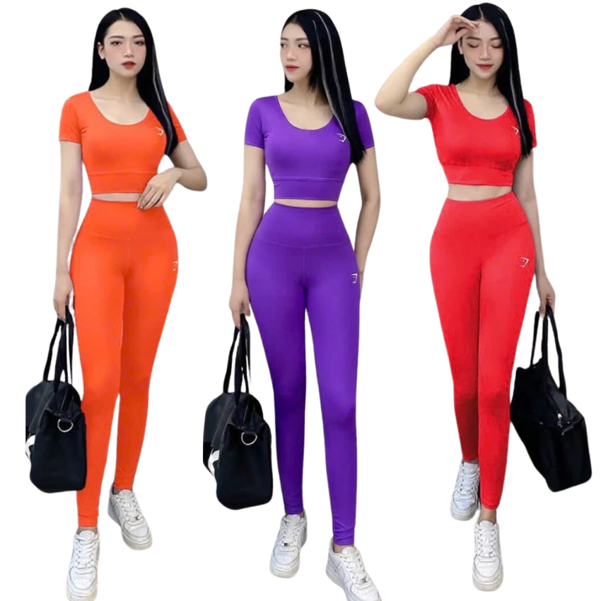 bộ Quần dài áo có tay tập gym, yoga, erobic nữ  quần dài áo croptop chất liệu co giãn 4 chiều thấm hút tốt kèm tặng mút