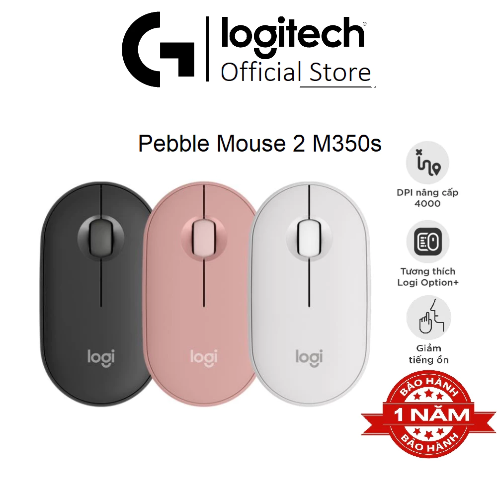 Chuột không dây Logitech M350s Pebble 2 Silent - Mỏng nhẹ, Nút tùy chỉnh, Easy-Switch, 4000DPI