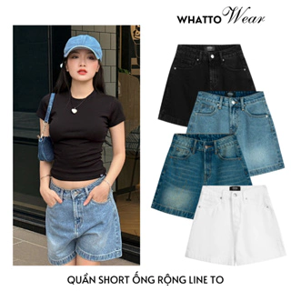 Quần BERMUDA Short Jean Denim Nữ Ống Rộng Basic - WHATTOWEAR