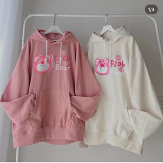 Áo Khoác Hoodie In Hình Gấu Dễ Thương Form Rộng Dày Dặn