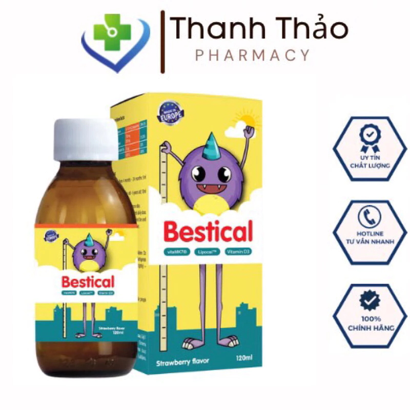 Canxi cho bé bestical bổ sung canxi d3 k2 giúp phát triển chiều cao,xương răng chắc khỏe lọ 120ml