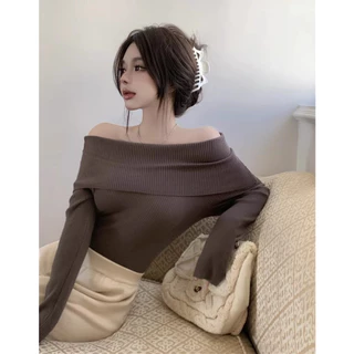 HÀNG SẴN_Áo Len Cashmere Dệt Kim Ngang Vai Gân Thu Đông MOEA25