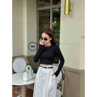 Áo Dáng Croptop Tay Dài Cổ Tròn Chất Thun Cotton Co Giãn "TD"