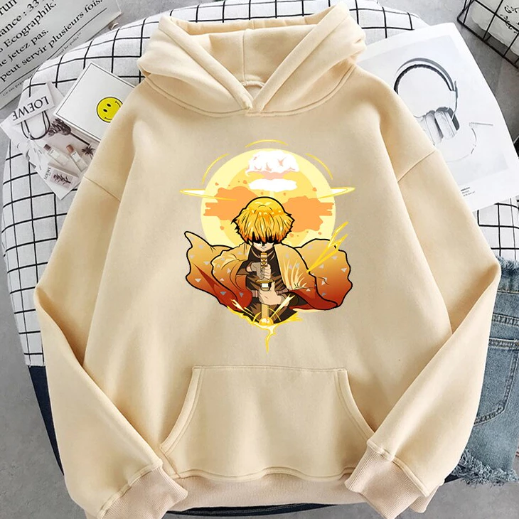 Áo Hoodie Mùa Đông In Hình Anime Demon Slayer Zenitsu Phong Cách Đường Phố Cho Nam