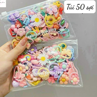 Set 50 chun buộc tóc túi zip nhiều hình ngộ nghĩnh cho bé