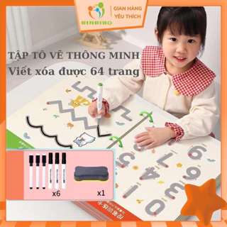 Tập tô vẽ thông minh 64 trang Giáo dục toàn diện Montessori cho bé từ 2-3-4-5 tuổi - Binbibo