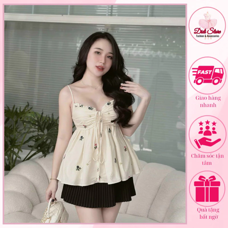 Áo 2 dây in hoa dáng babydoll xinh xắn cho các nàng diện đi chơi, du lịch