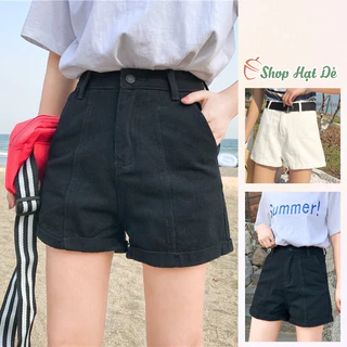 Quần short jean nữ lưng cao, L6 quần sooc đùi jean cạp cao ống rộng sắn gấu Shop Hạt Dẻ