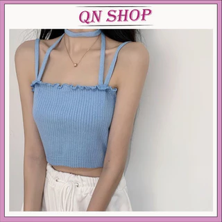 Áo croptop 2 dây chéo dễ thương thun vải dày dặn mẫu QN 139