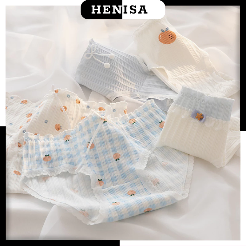 Set Quần Lót Nữ Cotton Gân Tăm Kháng Khuẩn HENISA – Quần Chíp Nữ Họa Tiết In QUẢ CAM Dễ Thương 313