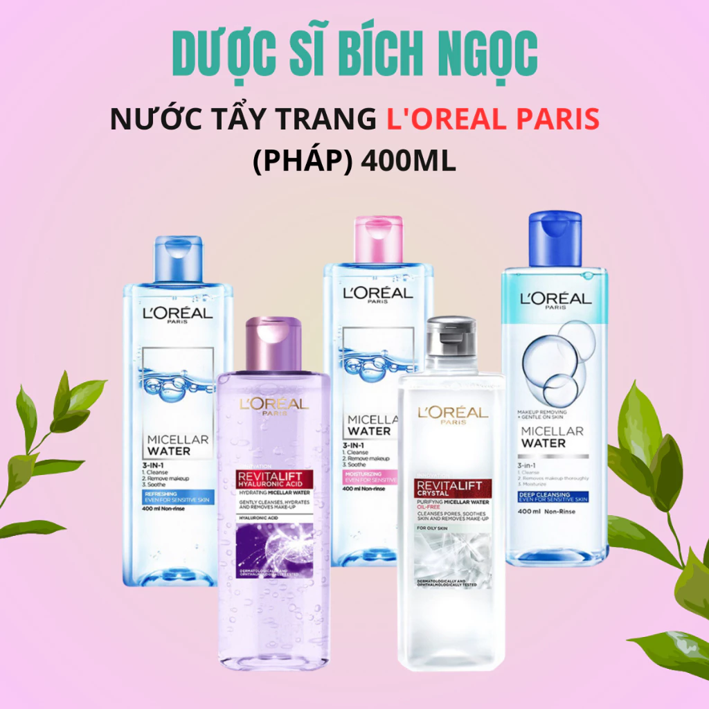 Nước Tẩy Trang L'Oreal Paris 3in1 Micellar Water 400ml, Làm Sạch, Dưỡng Ẩm Cho Mọi Loại Da