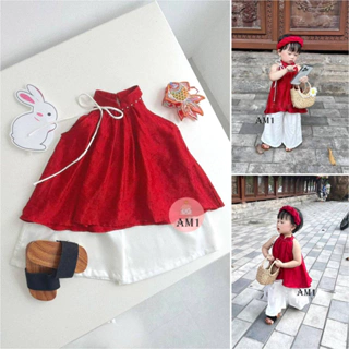 (8-18kg) Bộ quần áo trẻ em gấm đỏ cổ ngọc TB375 Đồ bộ quần áo cho bé gái xinh xắn