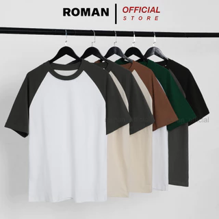 Áo thun nam raglan cổ tròn tay lỡ ROMAN phông form rộng oversize cotton 100%