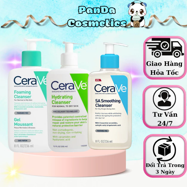 Sữa rửa mặt Cerave Foaming Cleanser, CeraVe Hydrating Cleanser, SA Cleanser Cho Da Dầu Mụn, Khô, Nhạy Cảm