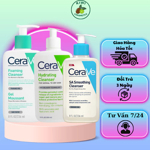 Sữa rửa mặt Cerave Foaming Cleanser, CeraVe Hydrating Cleanser, SA Cleanser Sạch Sâu Cho Da Thường Đến Da Dầu