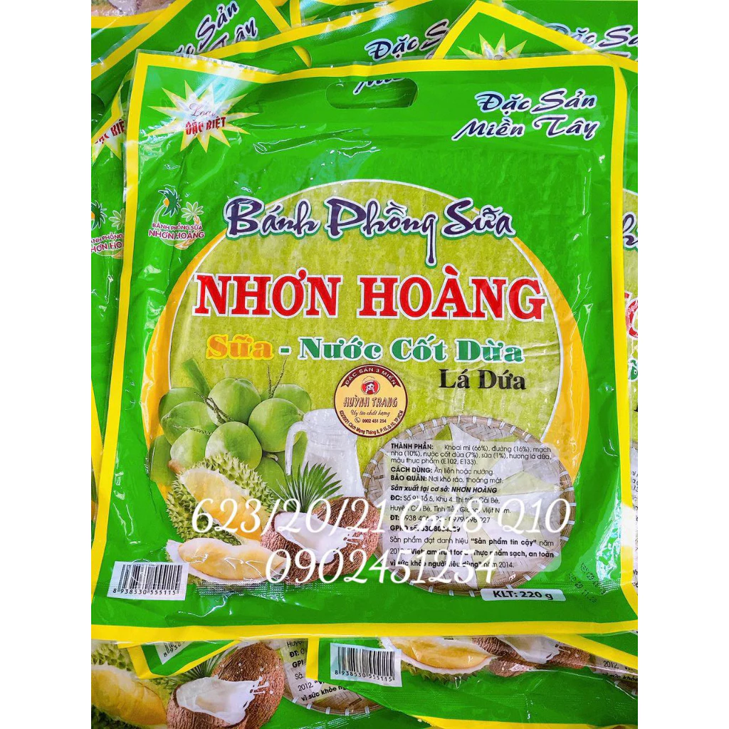 1 Bịch 220gr Bánh Phồng Sữa Nước Cốt Dừa Lá Dứa Nhơn Hoàng Đặc Sản Miền Tây