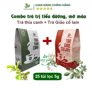 COMBO Đường huyết - Mỡ máu: Trà Thìa canh + Trà Giảo cổ lam (Hộp 25 túi lọc 5g)