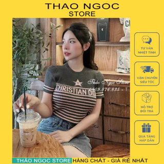 Áo len nữ tay ngắn sao sọc chữ Diior hàng nhập QC! (có sẵn, hình thật) THẢO NGỌC STORE