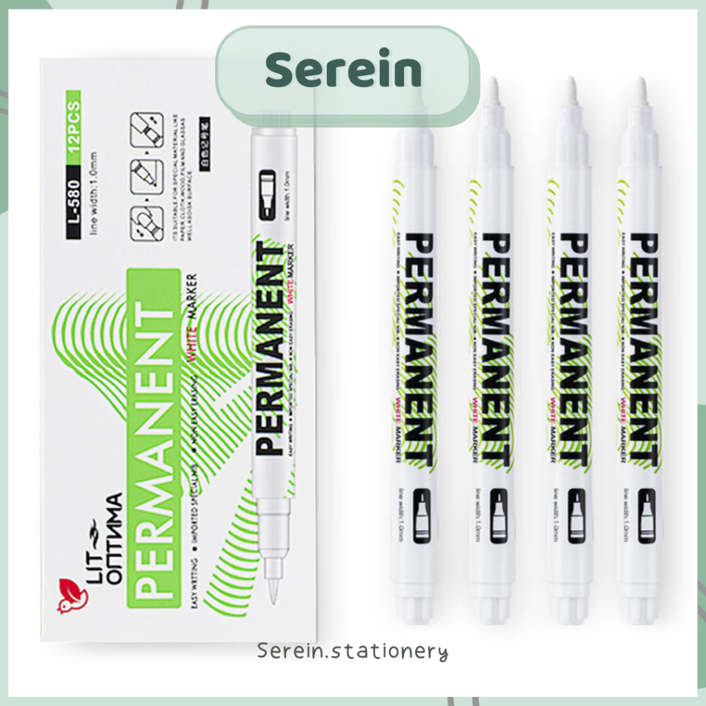 Bút lông đánh dấu màu trắng SEREIN bút PERMENANT chống thấm nước văn phòng phẩm phong cách Hàn Quốc